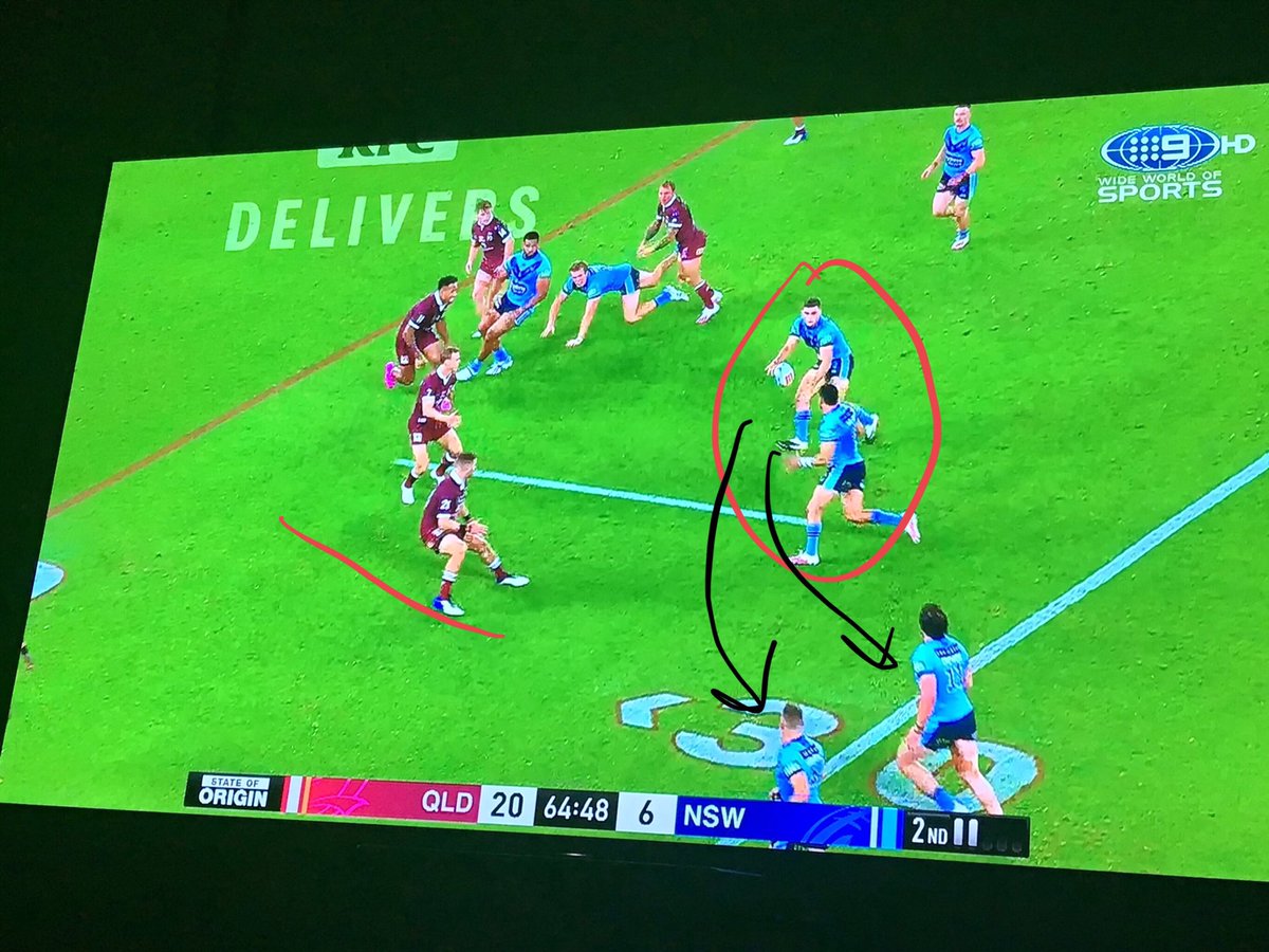 Branko Lee is so horribly out of position, that Cleary could have easily passed to Crichton or Wighton into that hole, with Tupou wide. It’s 3 v 1, but Cleary bombs a great chance passing to the closest player whose Walker and he has to turn inside. Disaster