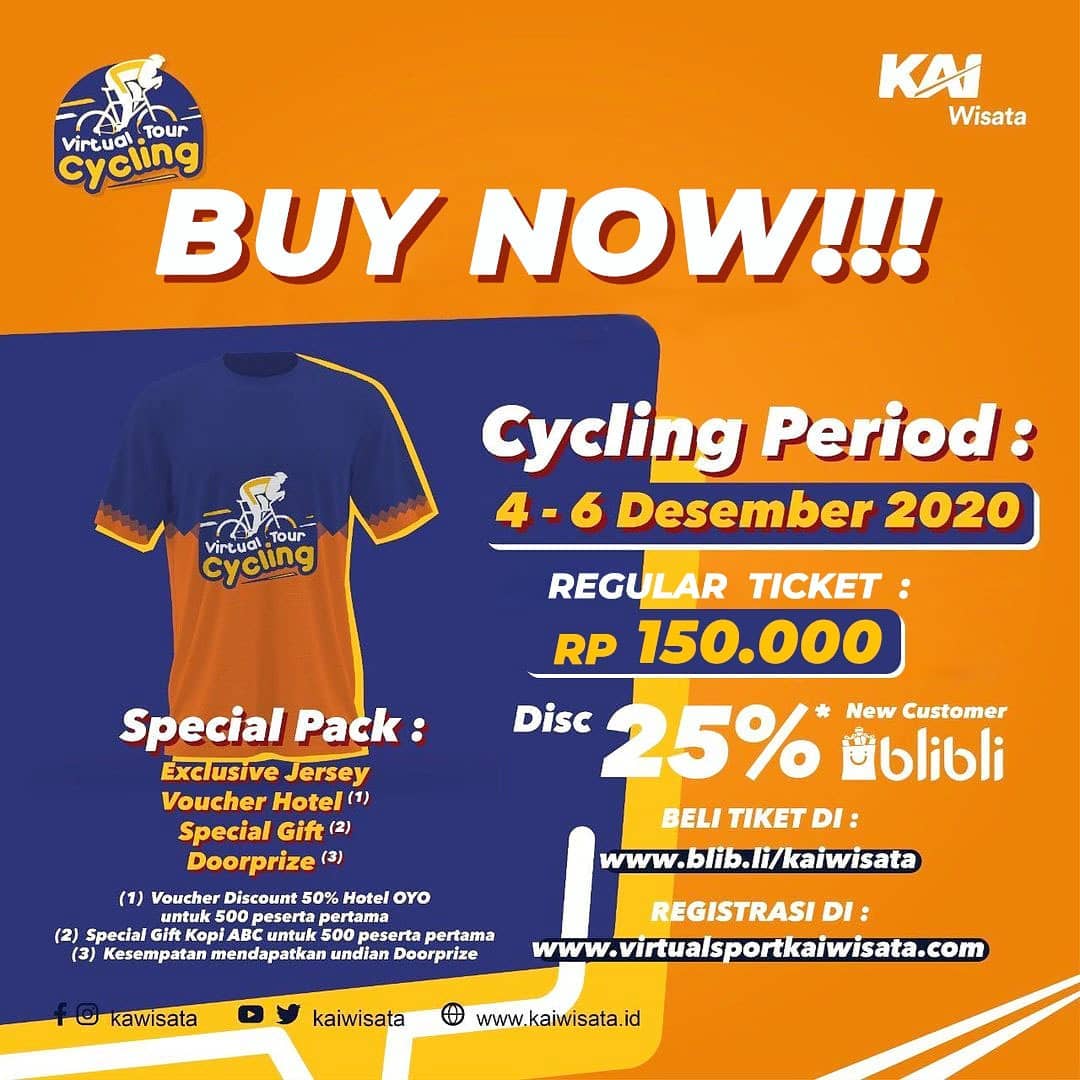 Your_Bandung's tweet photo. Pendaftaran event gowes KAI Wisata Virtual Tour Cycling masih dibuka, lho. Pendaftaran peserta masih berlangsung s.d. tanggal 26 November 2020 dengan harga tiket Rp 150 ribu/pax. Sementara untuk race period berlangsung tanggal 4 - 6 Desember 2020.

#kaiwisata #eventgowes https://t.co/MGsBopYu5i