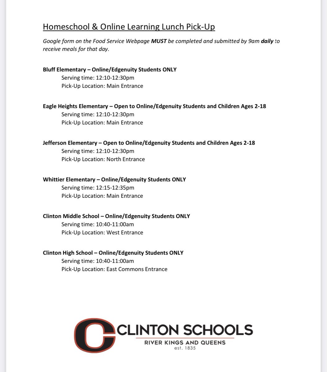 CMS_Dunlap's tweet photo. CMS Families - Grab and go lunches will be available but you must complete the Google Form by 9 am each day https://t.co/MBXWYyoi2H