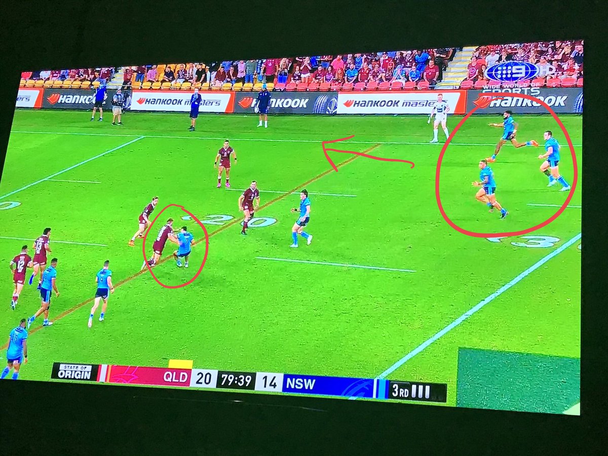 Cleary ruins a 3 v 1 on the outside to insanely take a run himself. That cost NSW the draw, then the Series.....But its Fittler’s fault more that anyone else because this is who Cleary has always been till now.