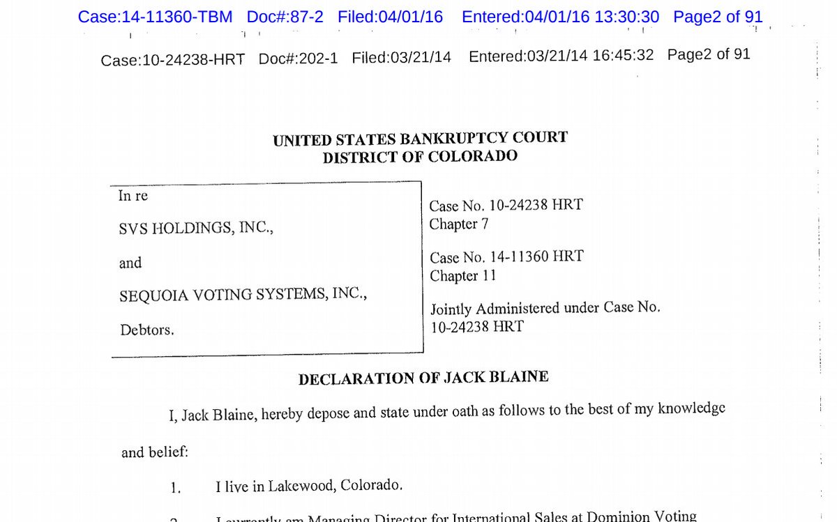 Affidavit- Jack Blaine of Sequoia, concerning their dealings with Smartmatic of Venezuela. This outlines how Smartmatic "divested" due to US law and their continued dealings with US businesses. SVS was created as a holding co just for this.Killer docs!  http://gofile.io/d/q4JCRH&nbsp;