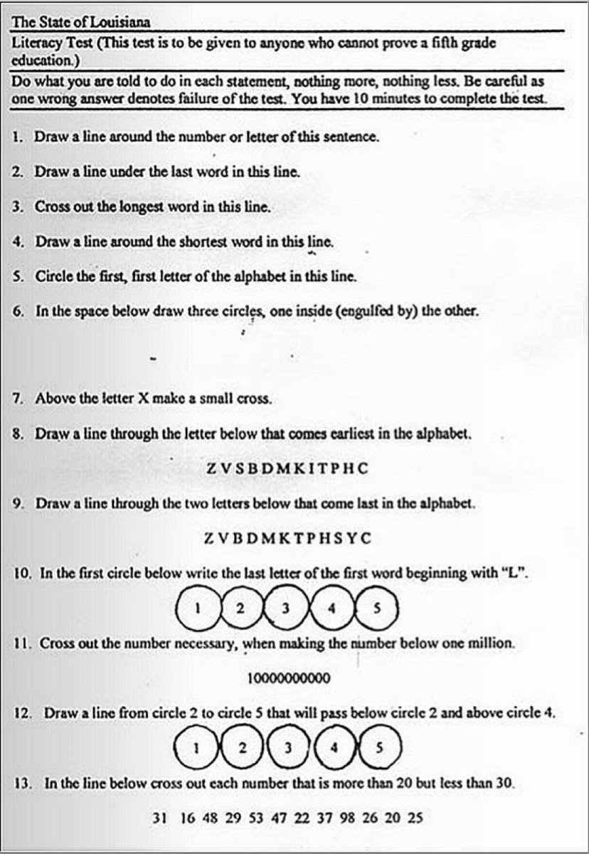 This man was was teaching from 1961 to 1978, but this was the literacy test to vote in 1964.