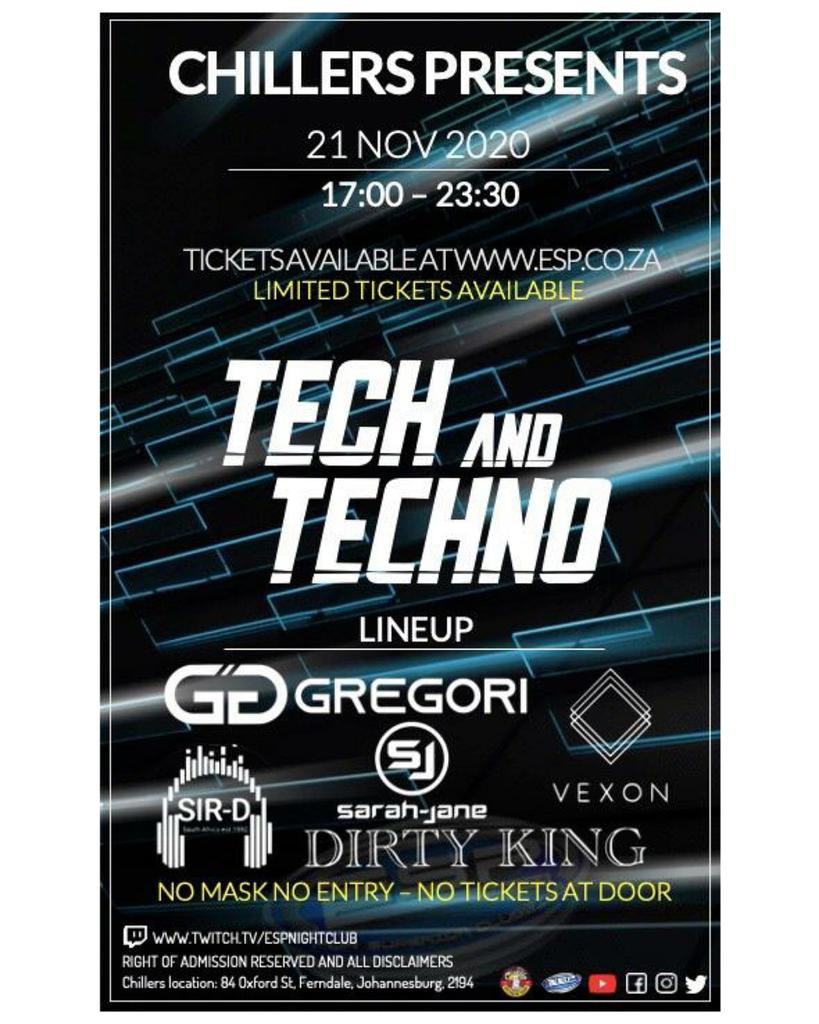 ESP presents TECH and TECHNO‼️

An amazing lineup:
Sir d
Sarah-jane
Dirty king 
Gregori 
GUEST DJ

Tickets available on qkt.io/xw4sfy 🎟