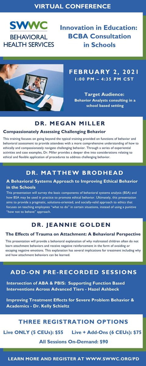 BCBA_CWelgan's tweet image. Great virtual conference for BCBAs consulting or working in public school settings - Feb 2, 2021 - registration now open! #BCBA #ABAinschools #behavioraleducators #ABAethics #PBIS #traumainformed