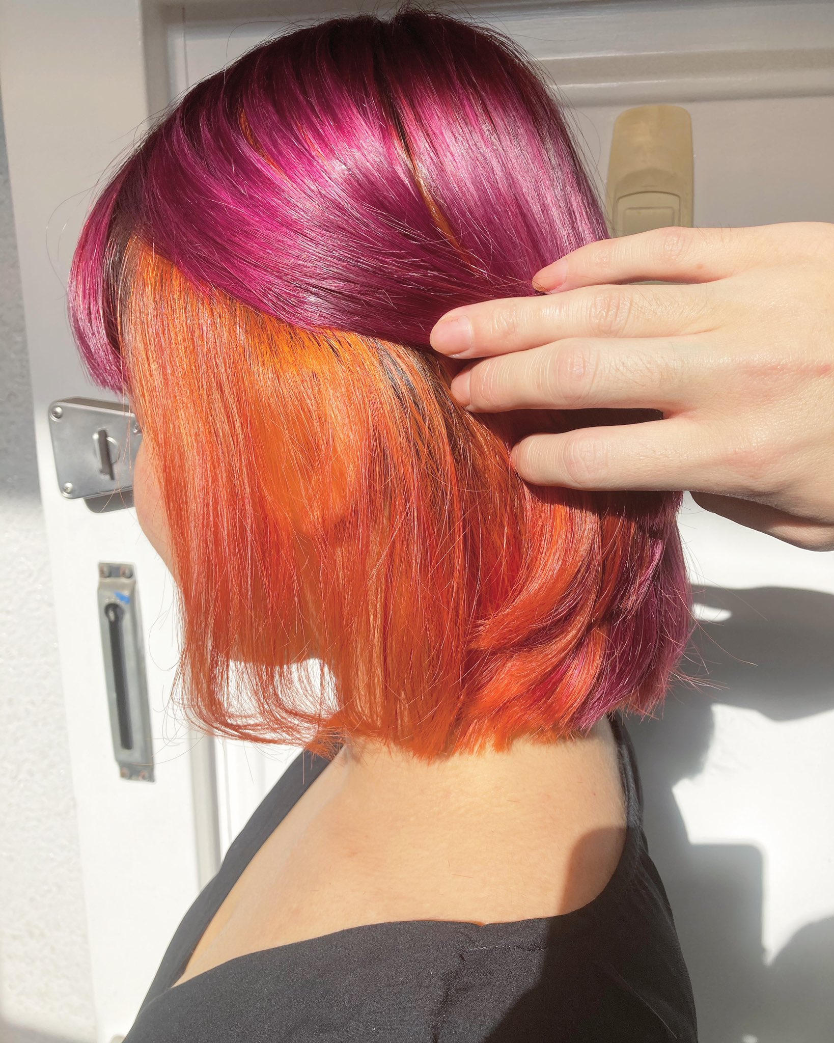 Twitter 上的 川畑晋也 原宿 美容師 ハイトーンヘアー ピンクラベンダーxインナーオレンジカラー ブリーチ後に表面ピンク ラベンダー インナーはオレンジ 場所は原宿竹下通り ご予約はdmまたはリプ ラインにて承りますline Shinya5 原宿 竹下通り 派手髪