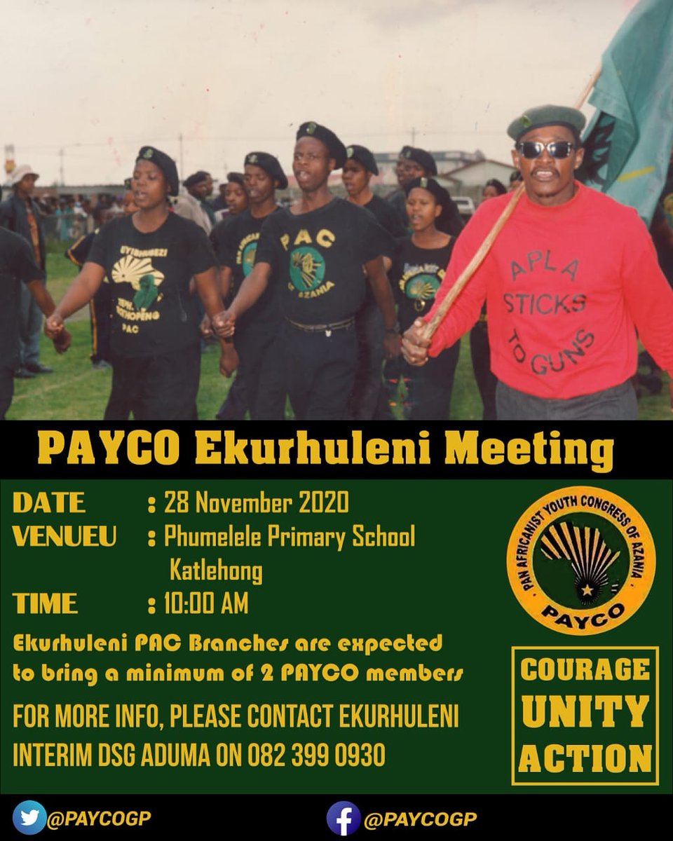 Our youth shall be sacrificed towards the Azanian revolution.
Long live PAYCO/AZANYU forces long live! ✋🏾