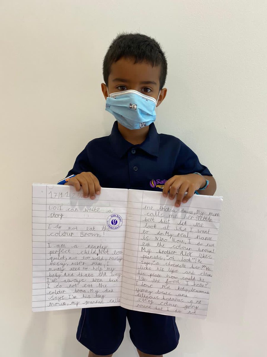 Zach showing Miss McGeever @sbs_vp  his wonderful writing! He wrote his story independently with beautiful handwriting.

<a href="/KHDA/">KHDA | هيئة المعرفة والتنمية البشرية بدبي</a> #mysafa #education