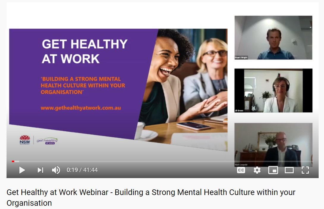 GetHealthy_Work's tweet image. We launched the first of our four part webinar series in October. It was a fantastic webinar with a great presentation, engaging discussion section and lots of great tips and practical advice to promote a strong mental health culture at your workplace. bit.ly/3noTQZt