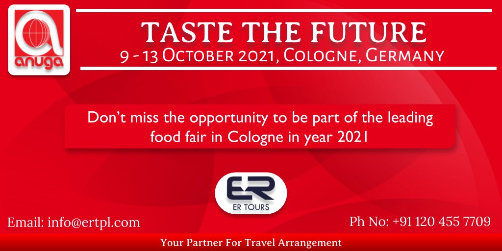 Get the best deal on your favorite hotels for #ANUGA 2021
-
Email- info@ertpl.com
Mobile- +91 9312681094
Website-ertours.in/anuga-cologne/
-
-
-
-
#anuga2021 #anuga #ertours #accomodation #hotel #koelnmesse
#foodanddrink #foodfair