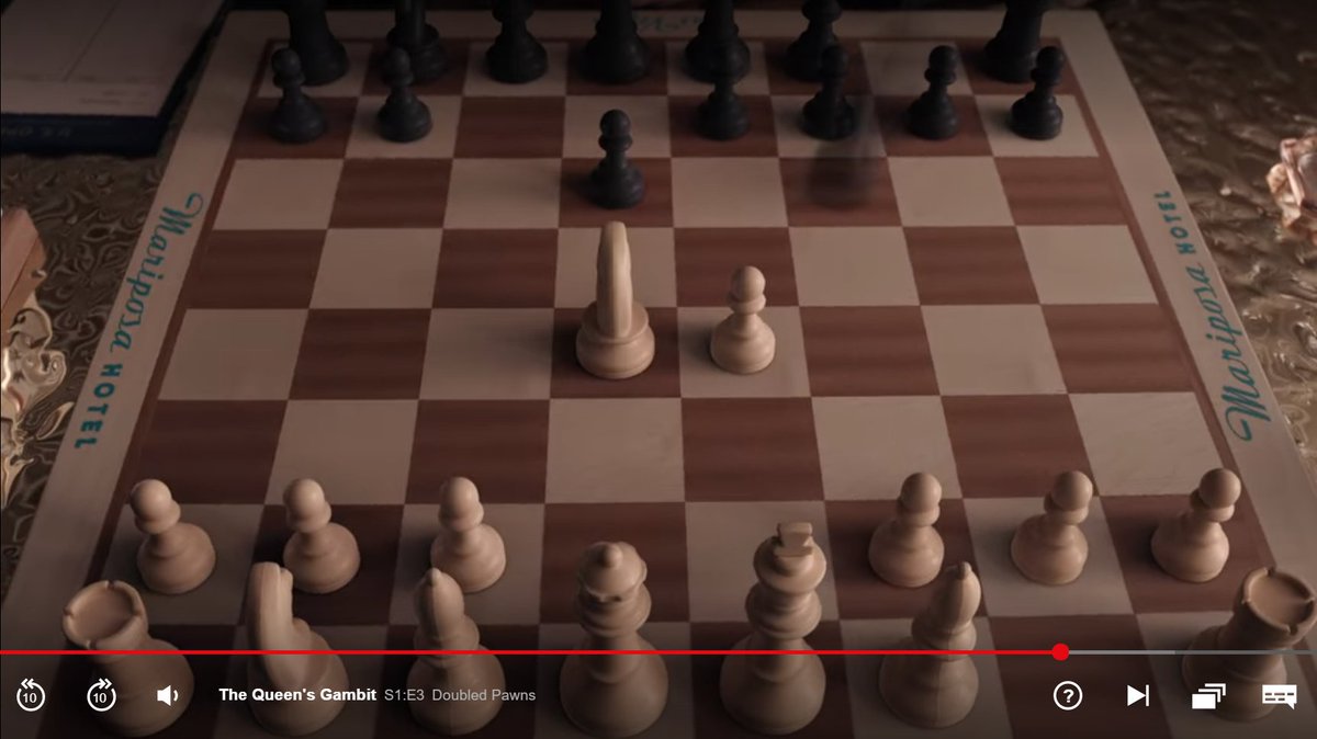 This scene where she plays out a bunch of openings as soon as she looks at the starting position is pretty realistic.But I mean, its the first move. You're white. You know what you're going to play. Come on.