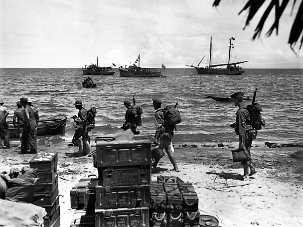 These waters could only take small craft, able to get through the Papuan coast’s numerous shallow reefs.Small Australian trawlers under US Army Command brought supplies forward to Wanigela.Then just eight 20-ton luggers carried men and supplies around Cape Nelson to Pongani.3/