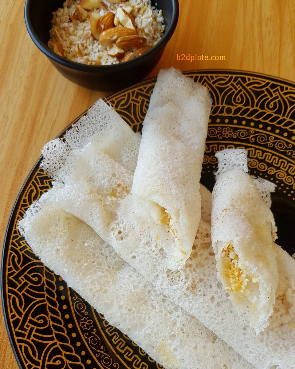 b2dplate's tweet photo. Neer dosa filled with coconut jaggery mix. 
Brings back childhood memories 💕
.
.
https://t.co/e3bLlEMTRI

#mykitchen #b2dplate #breakfast #easyrecipes #neerdosa #nostalgia #mangalorean #manfalorefood #kudla https://t.co/Uaz9TC92jD