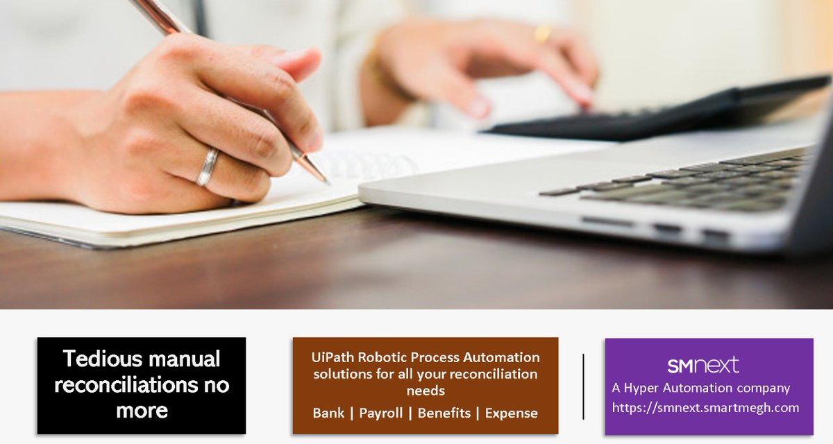 SMNextt's tweet photo. Are you facing challenges because of performing tedious manual reconciliations??

Use UiPath Robotic Process Automation solutions for all your reconciliation needs ranging from Bank, Payroll, Benefits and Expenses.

#RPA #Processautomation https://t.co/Pp5tmQ3IgK