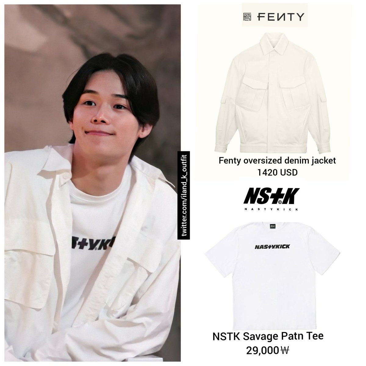 HybeJP_k_outfit's tweet image. [K STYLE] I Land Ep 5
🧥Fenty Oversized Denim Jacket
Price : 1420 USD

👕 Hyperround NSTK Savage Patn Tee
Price: 29,000 KRW
#ILAND_EP5  #I_LAND_K #I_LAND #아이랜드 #케이 #ILAND_K #ケイ #K_ILAND #ILAND