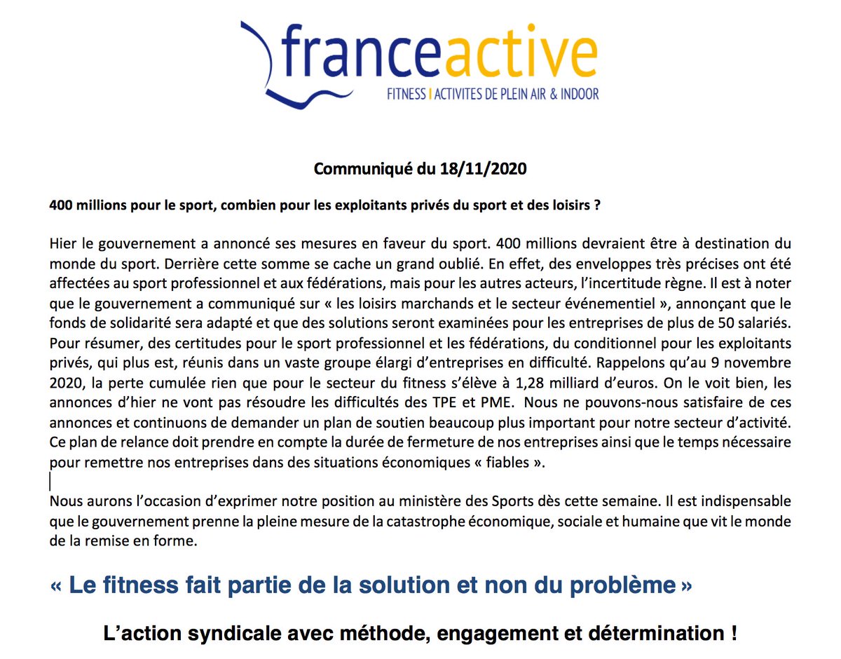 400 M€ pour le sport ! Des cacahuètes pour les exploitants des salles de sport !