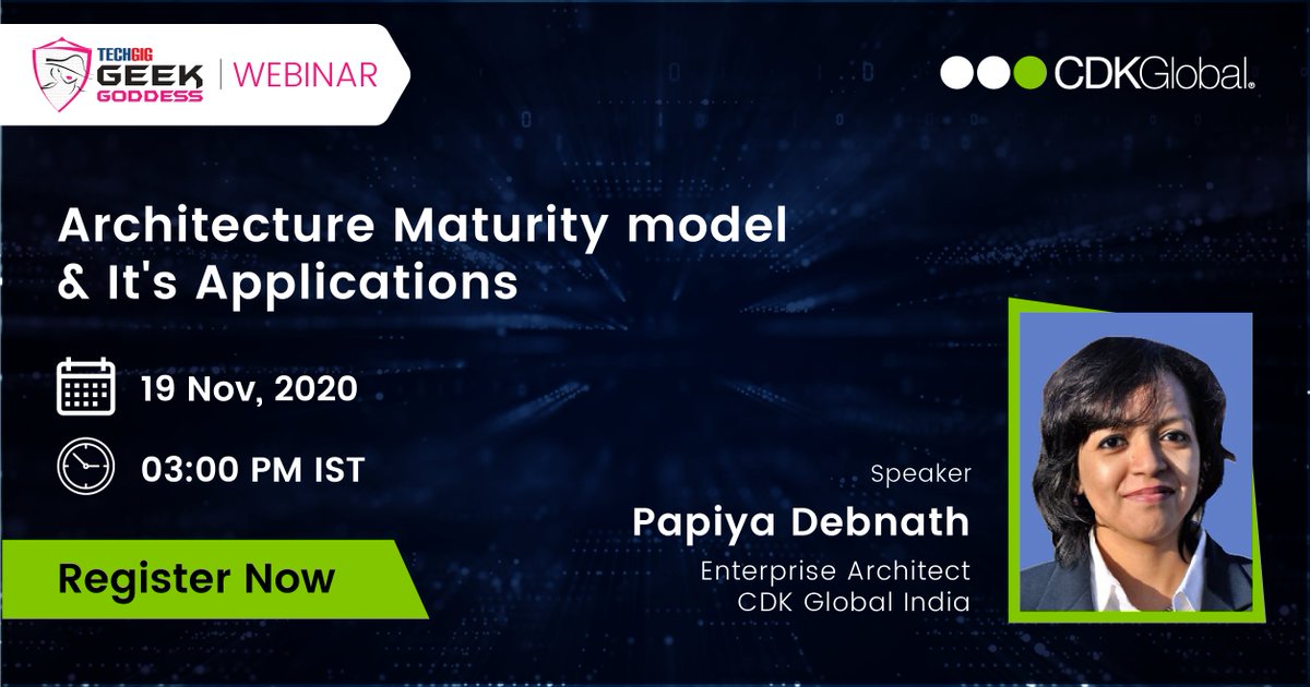 Join in for a #webinar session and learn about Architecture Maturity Model and its applications from our speaker Papiya Debnath, Enterprise Architect, @CDKGlobal India today at 3 PM IST.
Register @ https://t.co/VRUYCMk1jL
#TechGig #GeekGoddess #GirlsLetsCode #IndiaCodeKarona https://t.co/IxhYRKQdjy