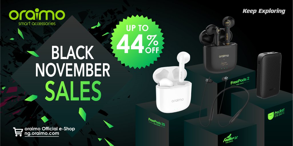 Still on the #oraimoBlackNovember !🥰😍
Up to 44% OFF for true wireless, neckband headphone, power bank and more!🔥🔥🔥🔥🔥
Grab them here👉: ng.oraimo.com/collections/or…
Limited Quantities! Don't miss out! #oraimo2babaFreePods2 #oraimoFeelTheVibe #blackfriday