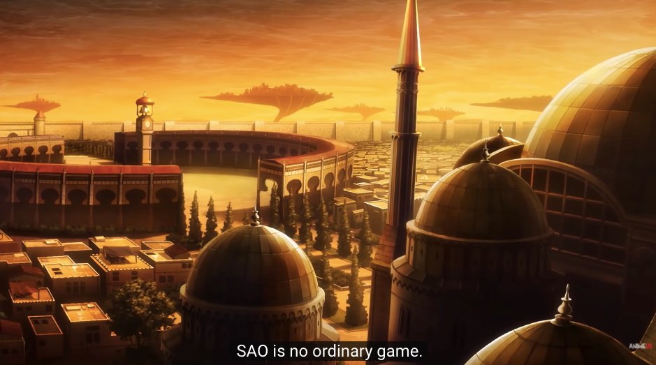 Now.The first parallel with the LN, which is Kirito's line."SAO is no ordinary game, our lives are at stake."That line is from Volume 1, chapter 9 and it's actually from... Rondo and not Aria. Second Floor.But DISCLAIMER!They're not adapting Rondo. I'll talk about it later.