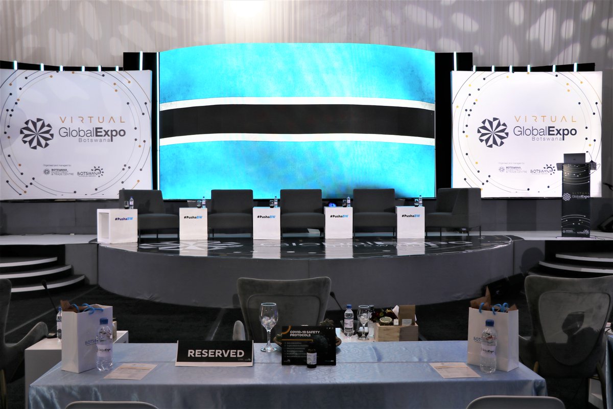 Go_Botswana's tweet photo. The stage is set for the #PushaBW forum, join us at 0900hrs on Brand Botswana, BITC and Global Expo Botswana Facebook pages or register at https://t.co/CYFt7KDEaD.

#PushaBW #GEB2020 https://t.co/rwIivdn6n7