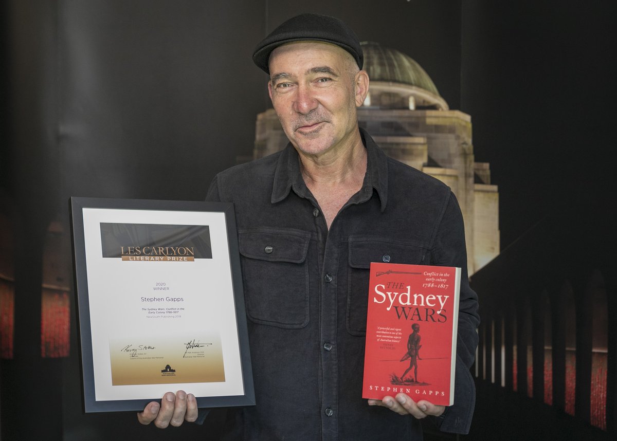 AWMemorial's tweet photo. We are pleased to announce the winner of the inaugural Les Carlyon Literary Prize is Dr Stephen Gapps for his 2018 publication The Sydney War – Conflict in the early colony 1788–1817. Gapp's said he hopes this award inspires other historians in their work. Congrats! @StephenGapps https://t.co/x3nnmMWW1k