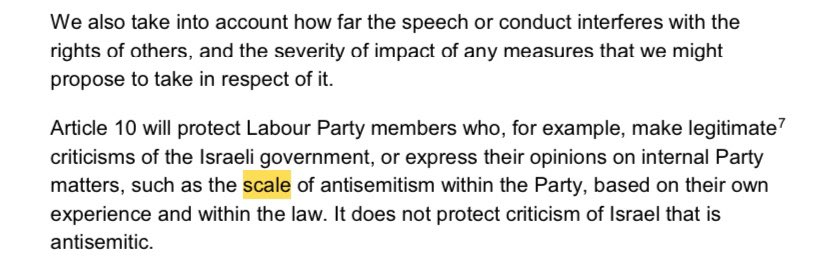 The EHRC report (page 27) specifically protects Labour members expressing opinions about “the scale of antisemitism within the Party”. https://www.equalityhumanrights.com/sites/default/files/investigation-into-antisemitism-in-the-labour-party.pdf