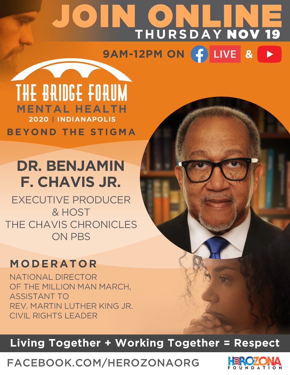The Bridge Forum - Mental Health | Indianapolis (Part of the 2020 Series) by HeroZona Foundation is starting! Join us online "Live" at 9:00am EST / 7:00am MST on Nov. 19th - qoo.ly/39aiak 

#HeroZonaFoundation