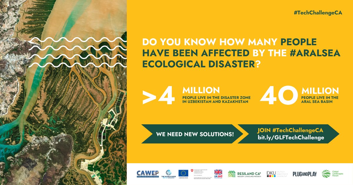#DYK how many people have been affected by the #AralSea ecological disaster?

➡️More than 4 MILLION people live in the disaster zone in Uzbekistan &amp; Kazakhstan
➡️40 million people live in the Aral Sea basin

We need new solutions! Join #TechChallengeCA: ow.ly/ZFOQ50CoVjM