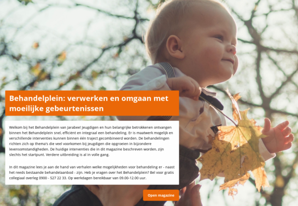 Nieuw! Het behandelplein bij Jarabee. Jeugdigen en hun belangrijke betrokkenen ontvangen binnen het Behandelplein snel, efficiënt én integraal een behandeling. In dit magazine lees je over de behandelingen en de mogelijkheden van het Behandelplein: buff.ly/2IMkHQu