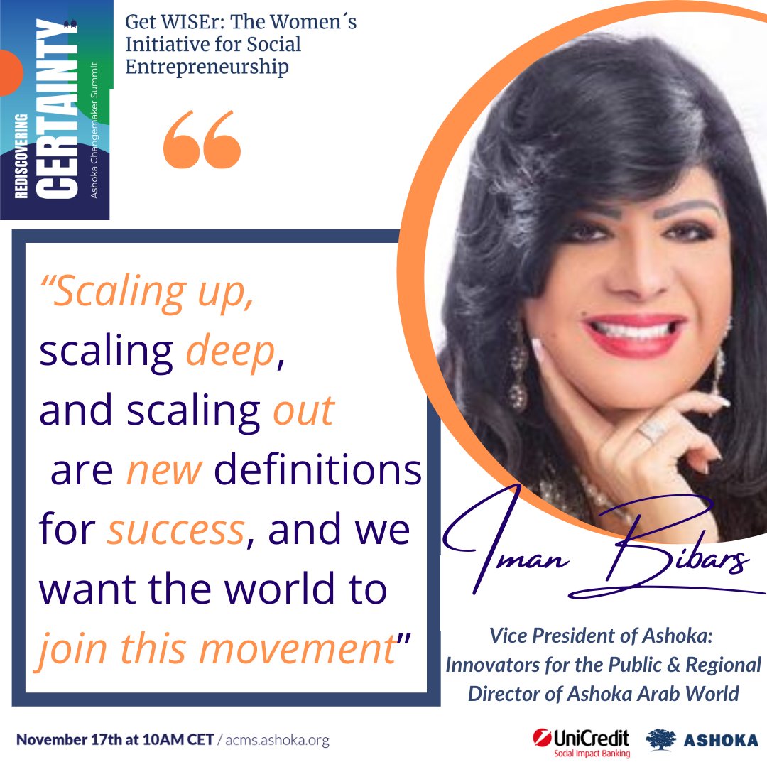 AshokaArabWorld's tweet image. “Scaling up, scaling deep, and scaling out are new definitions for success, and we want the world to join this movement” Iman Bibars
#AshokaChangemakerSummit : For more info : acms.ashoka.org
#GetWISEr #Changemake