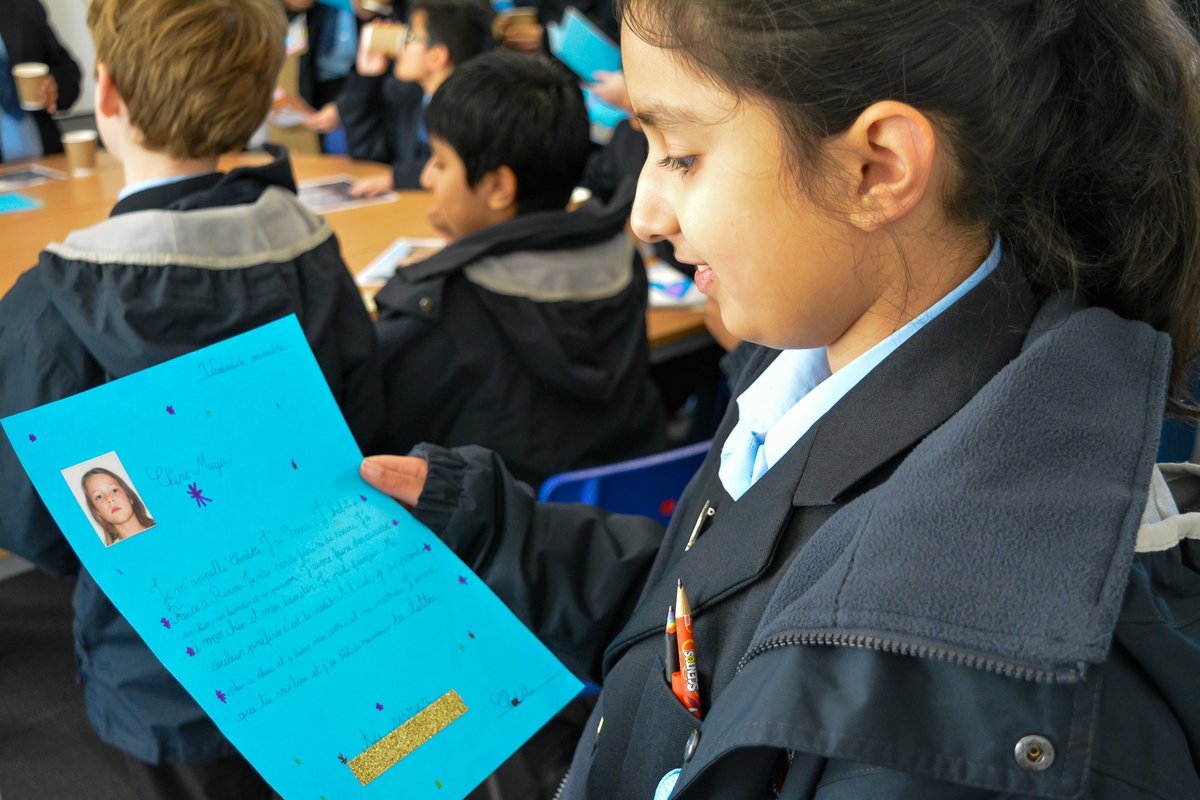 bcsbirmingham's tweet photo. At break time members of Year 5 received their French penpal letters. They were really interested to find out more about the pupils at Contour Saint-Aubin Primary School in Rennes. #culturalexchange #bcslanguages @IsbiSchools https://t.co/KCcKa9pA7r