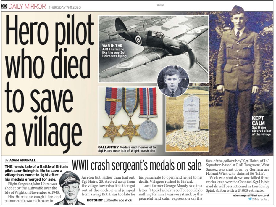 We've secured good coverage in the <a href="/DailyMirror/">The Mirror</a> &amp; <a href="/Daily_Express/">Daily Express</a> for <a href="/SpinkandSon/">Spink & Son</a> with epic #WWII tale of hero #RAF pilot John Haire. His medals are being sold at #auction next month.