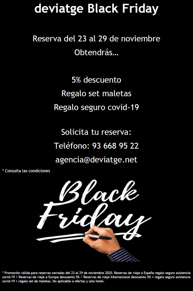 deviatgemolins's tweet photo. deviatge Black Friday. Reserva del 23 del 29 de noviembre! #deviatgemolins #molinsderei #BlackFriday2020 https://t.co/uV1eifjlif