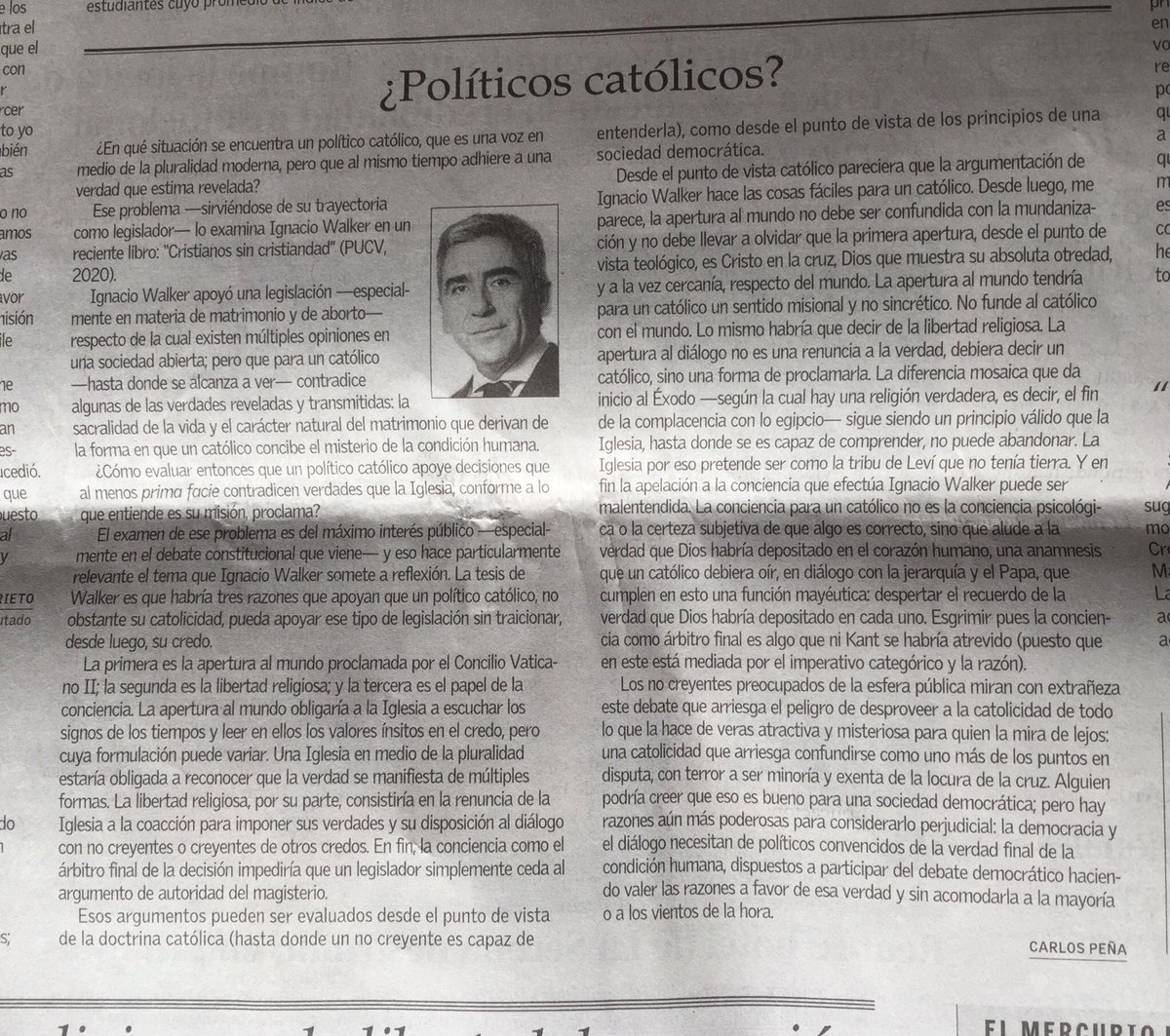 FlorenciaRE's tweet photo. Vale la pena leer como un no-católico destroza los argumentos de @ignaciowalker  cómo “político católico”: la democracia necesita de aquellos católicos consecuentes que hagan “... valer las razones a favor de esa verdad y sin acomodarla a la mayoría o a los vientos de la hora”. https://t.co/7Zc3KljAko