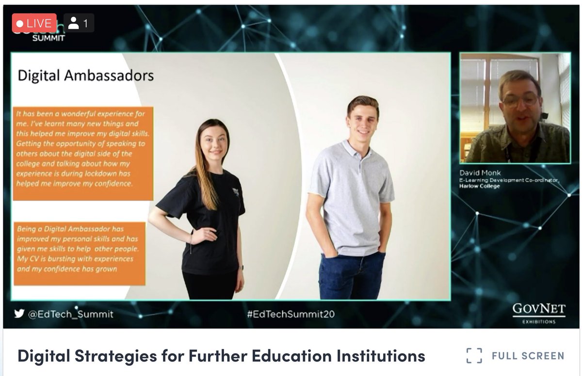 vikkiliogier's tweet photo. Impressive to see the breadth of activities delivered by the #Digital Innovation Team! Great to join the dots with the session chaired by @BobHarrisonEdu where @scottdhayden ref Student Digital Ambassador, approach also adopted at @HarlowCollege
#EdTechSummit20 #DIgitalVoiceXpert https://t.co/3HGvWCAziP