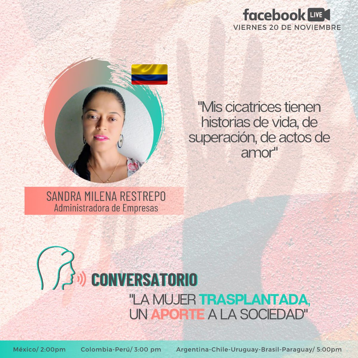 acodetorg's tweet photo. Sandra dos veces trasplantadas de riñón nos acompaña en el conversatorio de mujeres trasplantadas LATAM ! Viernes 20 noviembre 3 pm hora 🇨🇴 #mujerestx #txfamily por FB live https://t.co/scGwmUn2HH