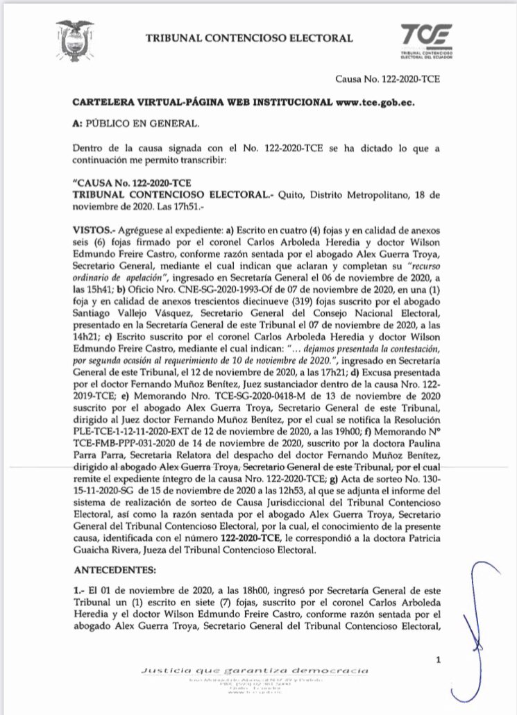 MashiRafael's tweet photo. 🔴🔴🔴
@CIDH 
@ONU
¡Increíble! 
TCE da “trámite” a la impugnación del coronel Carlos Arboleda, exministro de Gutiérrez, para eliminar al binomio Aráuz-Rabascall.
Ayer se les cayó lo de la SENAIN “paralela”, y ahora esto
¡Nos quieren robar las elecciones!
#EstánDesesperados https://t.co/E9Q3ZPP7VF