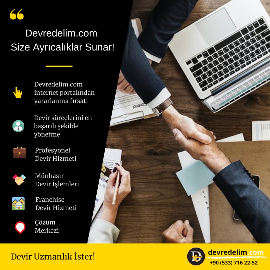 🔖Devredelim.com’un size sunduğu ayrıcalıkları biliyor musunuz?🙌🏻👉İnternet Portalı
👉Profesyonel Devir Hizmeti
👉Franchise Devir Hizmeti 
👉Master Franchise Devir Hizmeti
👉Münhasır Devir İşlemleri
👉Devir Yönetimi
#devir #franchise #devredelim #devren