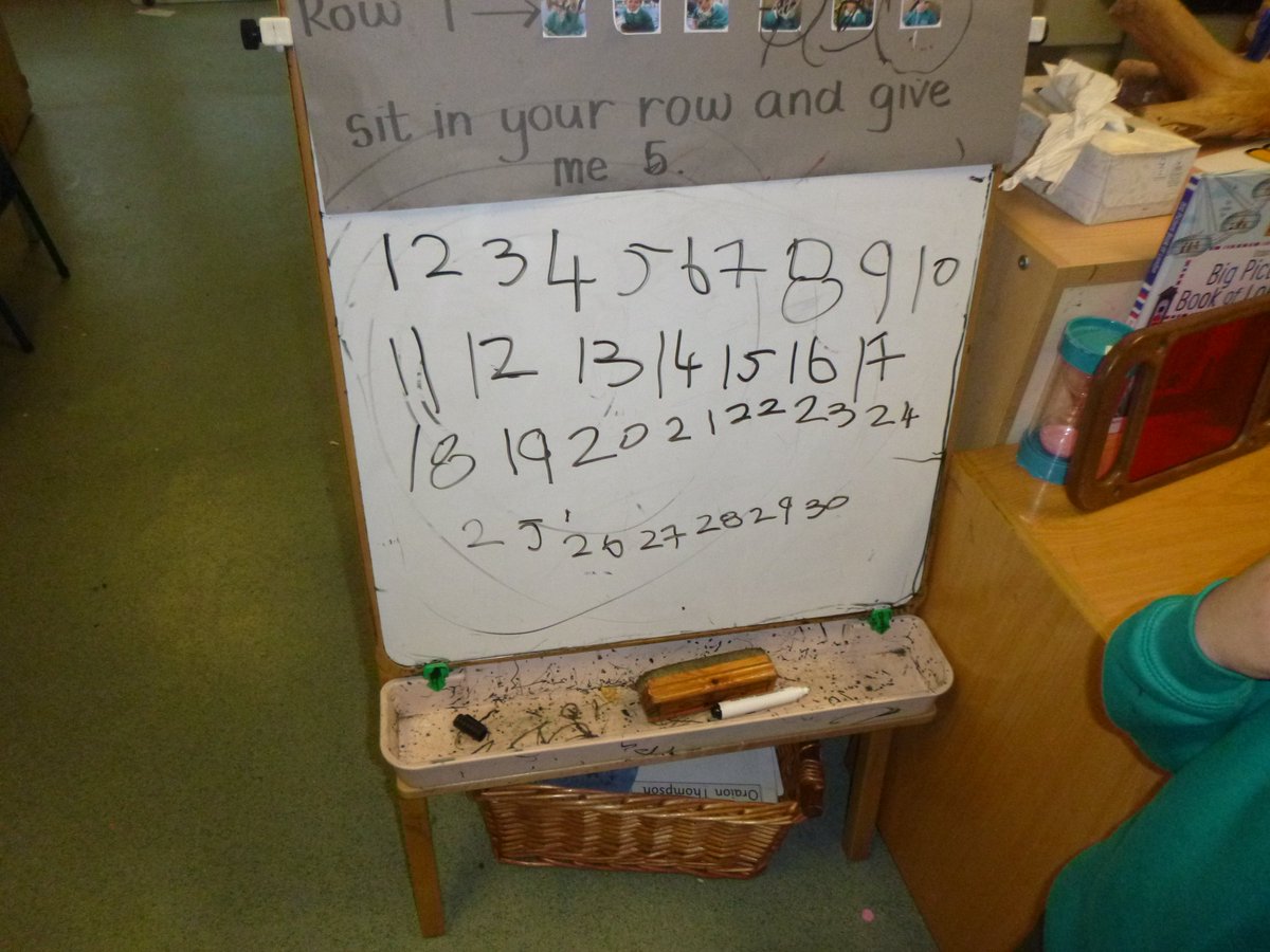 chapelendinfant's tweet image. #Mathematics #numberwriting #learnthroughplay. Reception are learning about one more. They created a number line and wrote their own number cards to use with it.