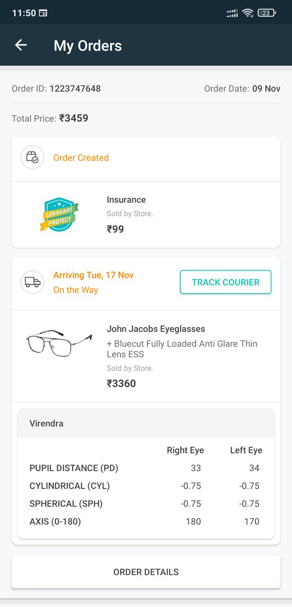 virendra2422's tweet photo. @Lenskart_com  i have ordered power glasses from store on 9th nov and delivery date was showing 17th nov. Bt still i didn't gt my glasses. Till today no shipping updates from @EcomExpress_Ofc 
#Lenskart https://t.co/OnCeUSsos3