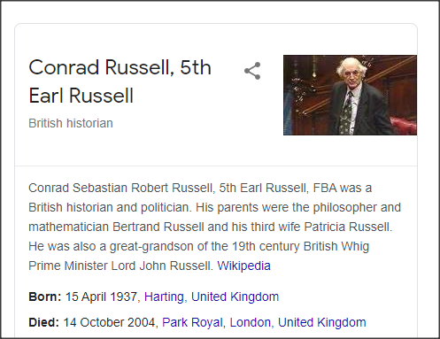 Conrad and Russell met only a few times. Their surviving letters are mainly thank-you notes for books.Yet Russell named his sons after Conrad: John Conrad Russell and Conrad Russell; the latter eluded the curse of madness and became a distinguished historian.