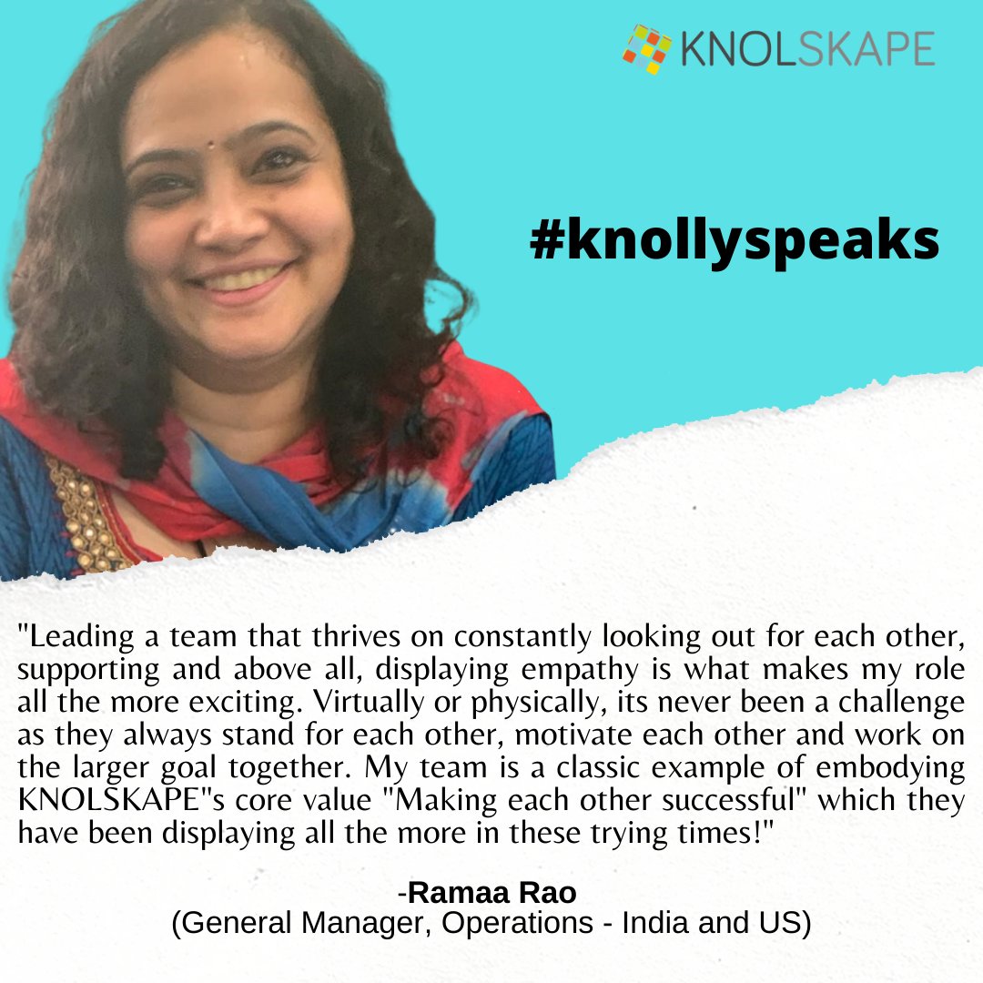KNOLSKAPE's tweet photo. What makes Ramaa Rao lead her team effortlessly in these trying times? In this week's #knollyspeaks on "leading a team virtually", here is what Ramaa has to say...
#KNOLSKAPE #leadership #leadingvirtually #gamification #experientiallearning #learning https://t.co/Wgve5q76FF
