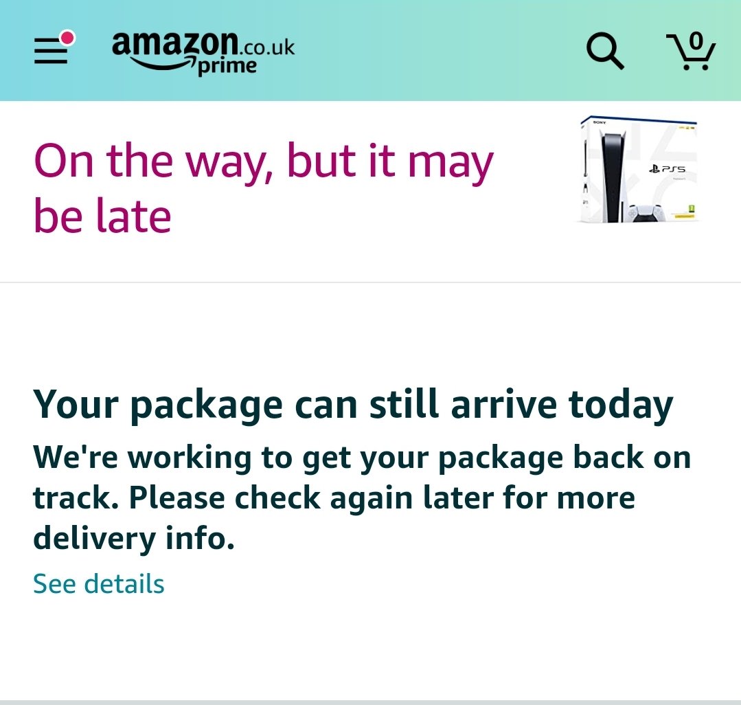 JamesA10A's tweet photo. This morning is going well I see... Thanks @amazon @AmazonUK, what great customer service. My parcel is literally sitting at my local Amazon depot. What use is it even having Prime if you can't deliver things on time! #Amazon #PS5Launch #ps5uk #PlayStation5 https://t.co/UPjzvV72MU