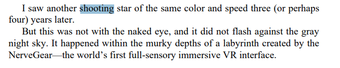 SPOILER He sees a person using the "linear" skill (the scene in the PV) in the middle of the dungeon, which reminds him of a shooting star, he is enchanted and approaches the fencer, mentioning the overkill. So, that scene is 100% from Kirito's PO.