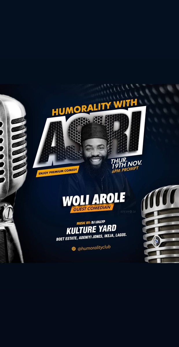 Humoralityclub's tweet photo. Tonight we will be having a power packed lineup @Asiricomedy @OfficialArole @DeeoneComedian #humoralitywithasiri https://t.co/oIEHAny3mc
