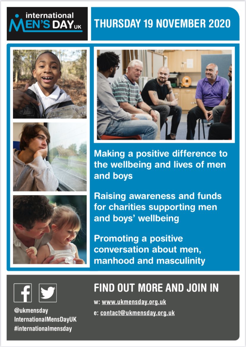 Today is #InternationalMensDay @UKMensDay An opportunity to celebrate the positive value men bring to the world, their families & communities. A chance to highlight positive role models & raise awareness of men’s well-being. Our theme is “Better health for men and boys”