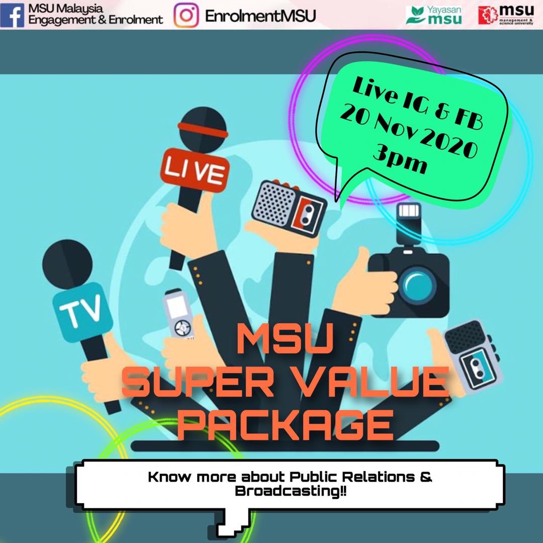 Good day everyone.  Anyone who is interested in broadcasting? Public relation? Stay tuned for MSU Super Value Package special interview tomorrow! 

Do not miss this golden opportunity!

For more information, visit our Instagram:
instagram.com/enrolmentmsu/
 
#enrol2msu
#broadcasting