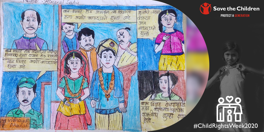 balrakshabharat's tweet image. Save the Children's monthly sessions, and trainings have helped children from our programme areas in Naupada #Odisha to be well informed about their rights. They made comics &amp;amp; paintings depicting the same for the #UNCRCWeek celebrations.
#ChildRightsWeek2020 #SayNoToChildMarriage