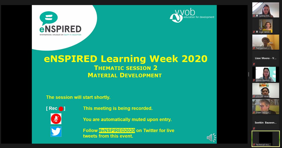 eNSPIRED_org's tweet image. Are you ready for another inspiring day on #multiligualism in #education? 

Today's theme is 𝗺𝗮𝘁𝗲𝗿𝗶𝗮𝗹 𝗱𝗲𝘃𝗲𝗹𝗼𝗽𝗺𝗲𝗻𝘁 with experts from
@UnicefVietnam 🇻🇳
@funda_wande 🇿🇦
@viveshogeschool 🇧🇪

#eNSPIRED2020