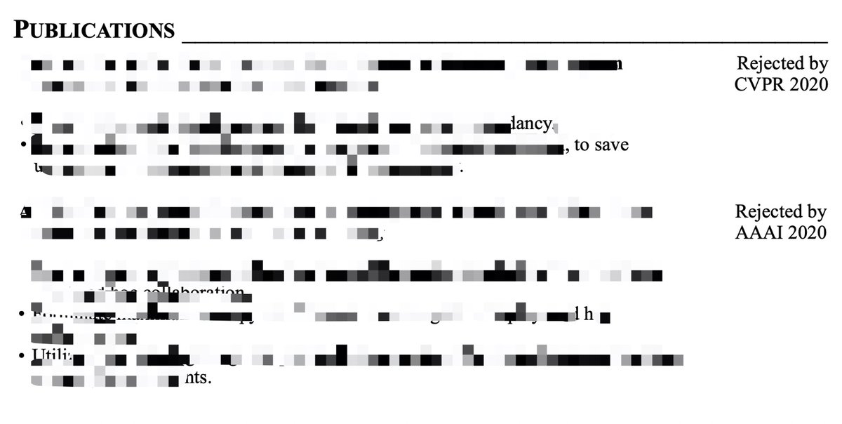 zhoubolei's tweet photo. received a student’s CV where only rejections are listed in the Publication. Well, I actually like it! Going through the submission cycle and feeling the academic setback twice already makes the undergrad stand out than most of the peers https://t.co/CIwTqNrcxL