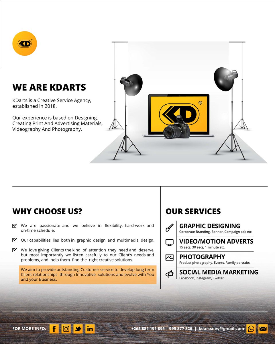 KDartsMW's tweet photo. We are Passionate and work hard to give you the best of our services.

Get in touch with us for professional #graphicdesign /#photography / #motiongraphicsdesign services. Let us help you communicate with your audience. https://t.co/zSy5gtJQFi